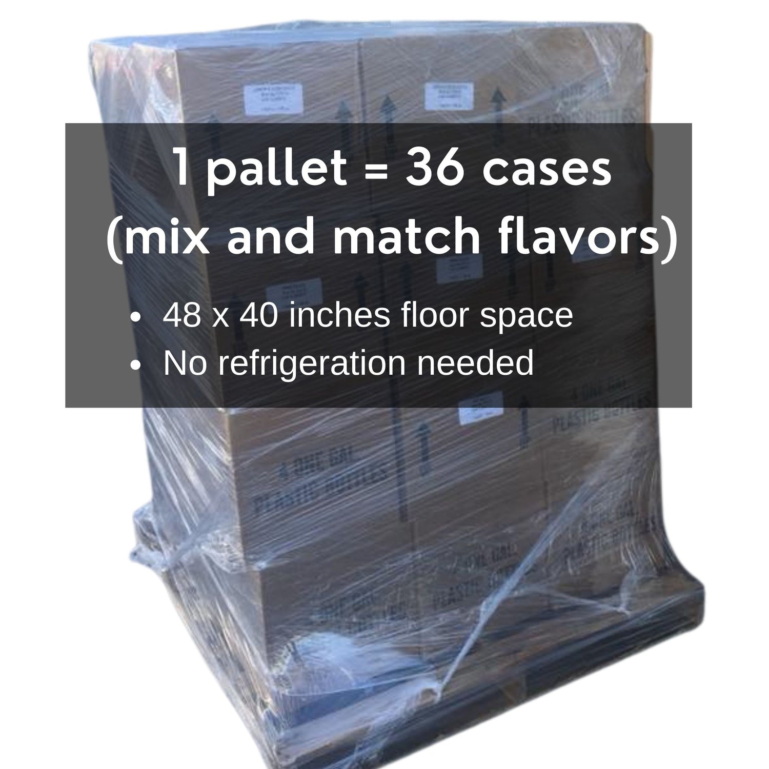 save on shipping by order a pallet of gallons of Peri Peri Sauces- 36 cases of gallons = 144 gallons. You can mix and match flavors and the product is non-refrigerated until opening and has a 2 year shelf life. (-: