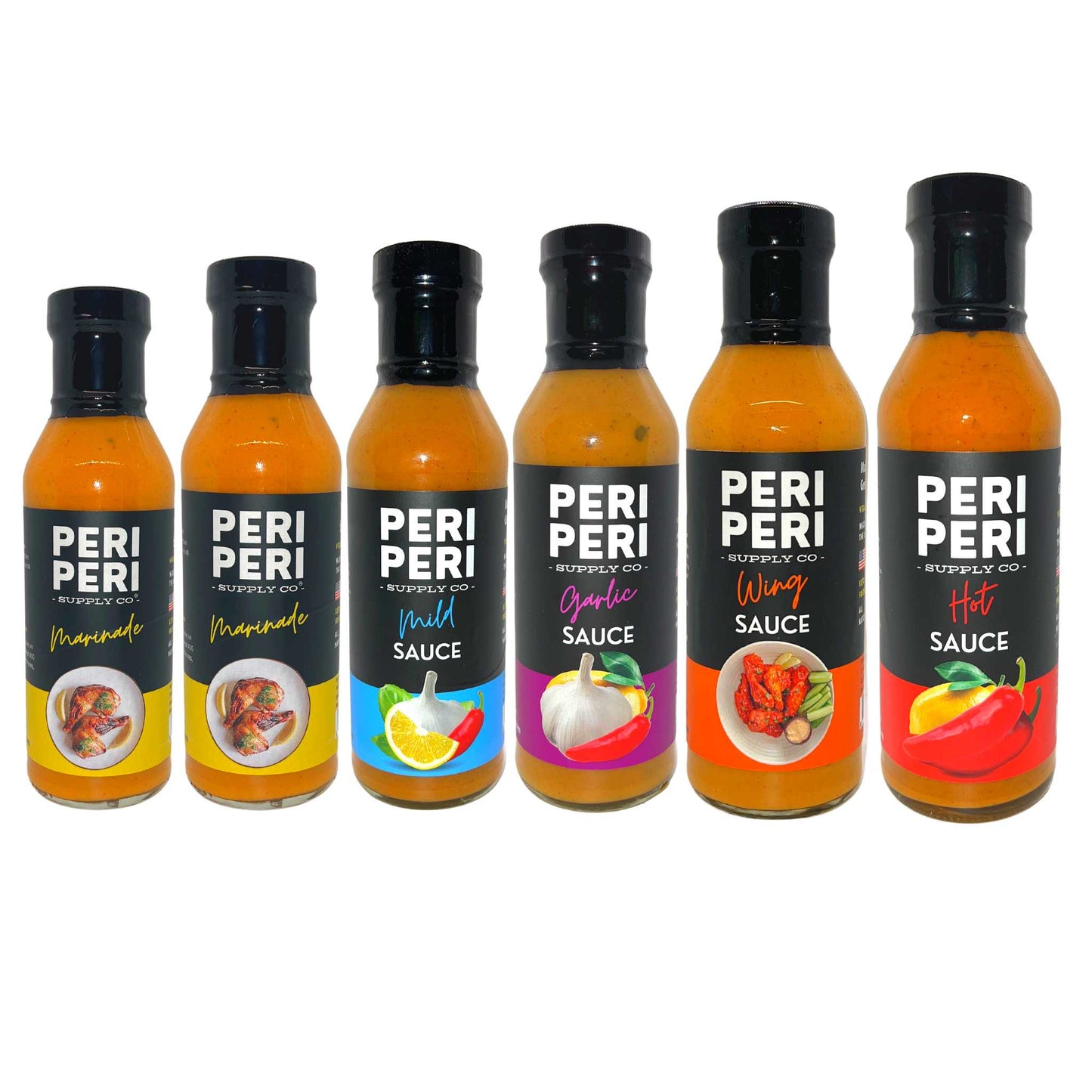 Free Shipping on Peri Peri Sauce! Get 2 Peri Peri Mariandes, 1 Mild Peri Peri, 1 Garlic Peri Peri, 1 Peri Peri Wing and 1 Peri Peri Hot Sauce