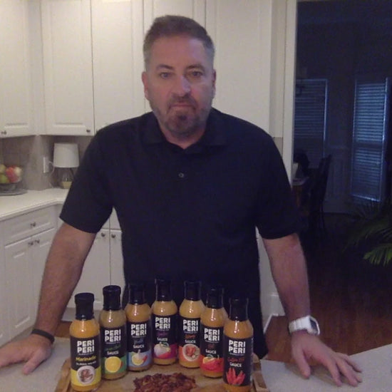 Peri-Peri Wing Sauce by Peri-Peri Supply Co.  is medium heat level and made for basting.  This is the most ordered flavor by chefs in our restaurant supply division.